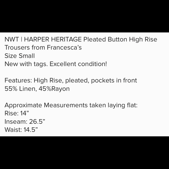NWT | HARPER HERITAGE Pleated Button Trousers S. S - Picture 9 of 9